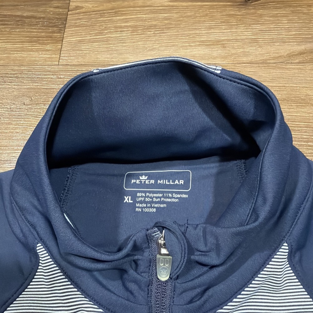 Peter Millar Golf Jacket Womens XL Navy Blue Striped Full Zip Daniel Murphy Logo - Picture 7 of 13